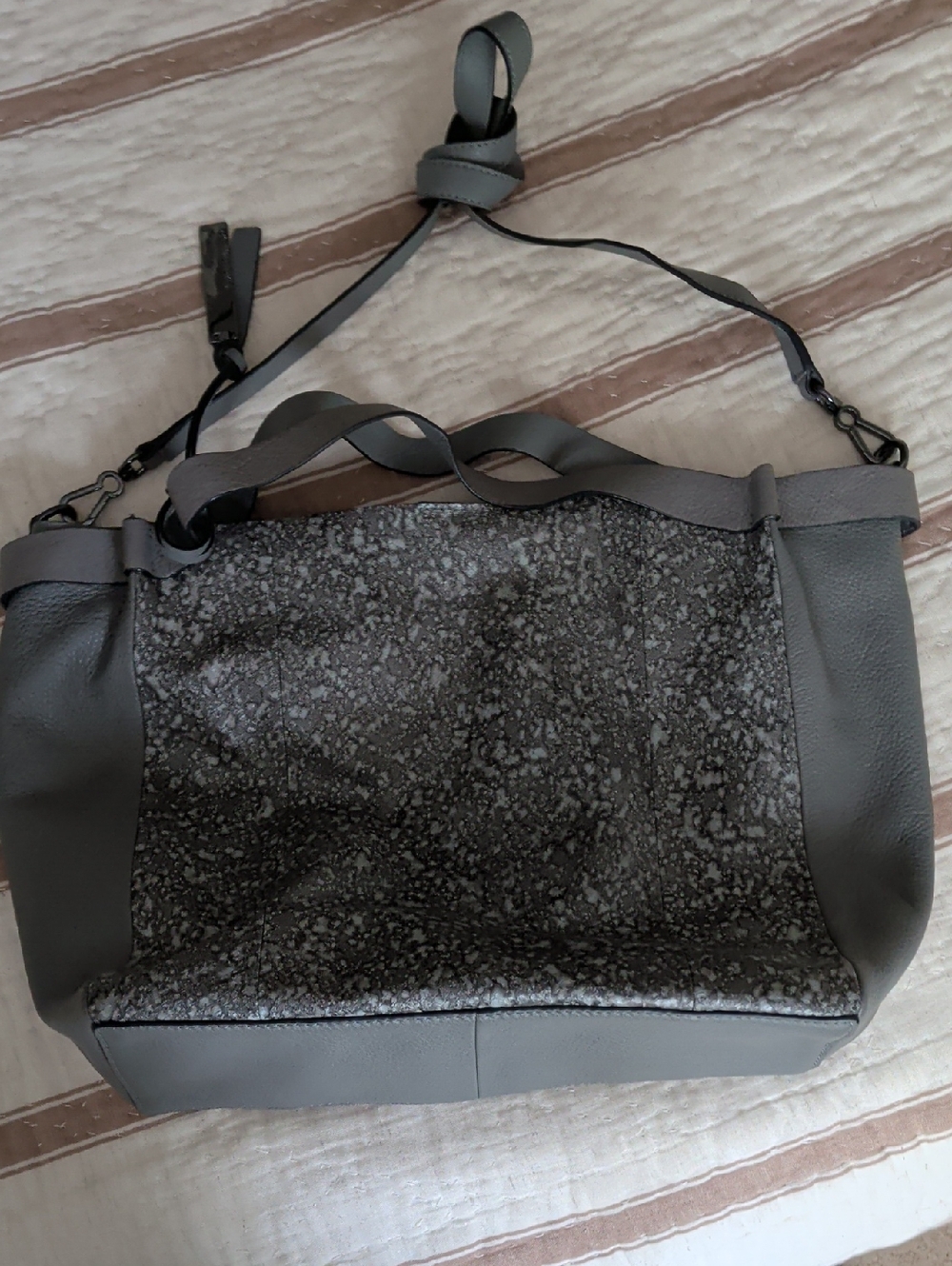 Women's Vince Camuto Gray Leather Tote Bag with Textured Front Panel